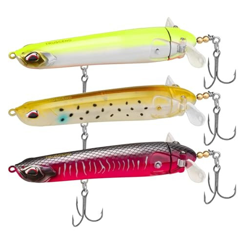 TRUSCEND Top Water Fishing Lures with BKK Hooks, Multifunction Plopper Fishing Lures for Bass Catfish Pike Perch, Topwater Bass Bait Lure with Propeller Tail, Pencil Floating Lure - 5