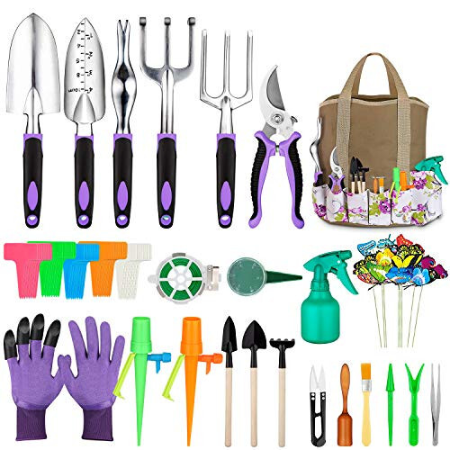 Tudoccy Garden Tools Set 83 Piece, Succulent Tools Set Included, Heavy Duty Aluminum Gardening Tools for Gardening, Non-Slip Ergonomic Handle Tools, Storage Tote Bag, Gifts Tools for Women - 1