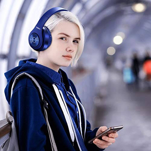 TUINYO Bluetooth Headphones Wireless, Over Ear Stereo Wireless Headset 40H Playtime with deep bass, Soft Memory-Protein Earmuffs, Built-in Mic Wired Mode PC/Cell Phones/TV-Dark Blue - 3