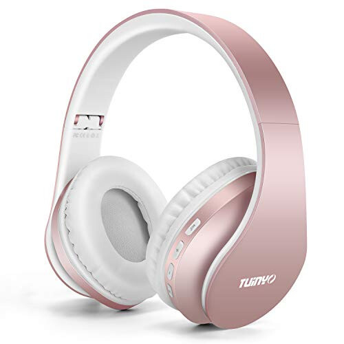 TUINYO Wireless Headphones Over Ear, Bluetooth Headphones with Microphone, Foldable Stereo Wireless Headset-Rose Gold - 1