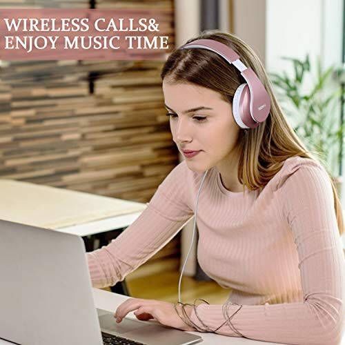 TUINYO Wireless Headphones Over Ear, Bluetooth Headphones with Microphone, Foldable Stereo Wireless Headset-Rose Gold - 2