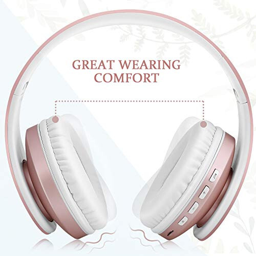 TUINYO Wireless Headphones Over Ear, Bluetooth Headphones with Microphone, Foldable Stereo Wireless Headset-Rose Gold - 3