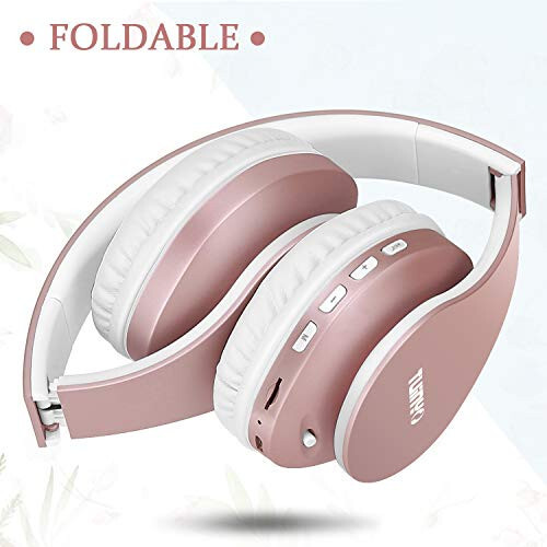 TUINYO Wireless Headphones Over Ear, Bluetooth Headphones with Microphone, Foldable Stereo Wireless Headset-Rose Gold - 4