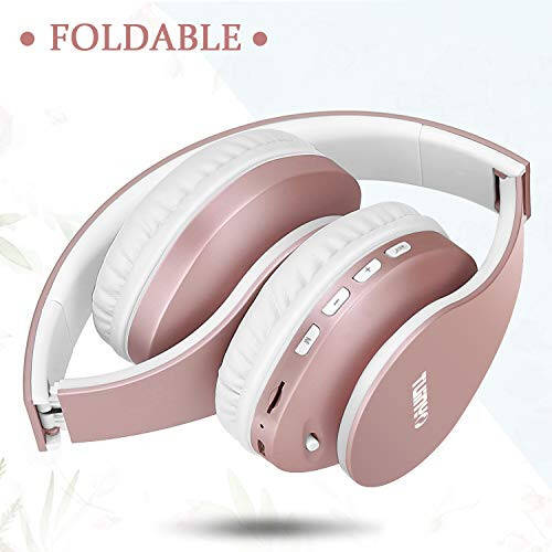 TUINYO Wireless Headphones Over Ear, Bluetooth Headphones with Microphone, Foldable Stereo Wireless Headset-Rose Gold - 4