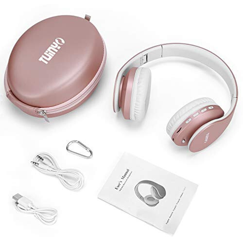 TUINYO Wireless Headphones Over Ear, Bluetooth Headphones with Microphone, Foldable Stereo Wireless Headset-Rose Gold - 7