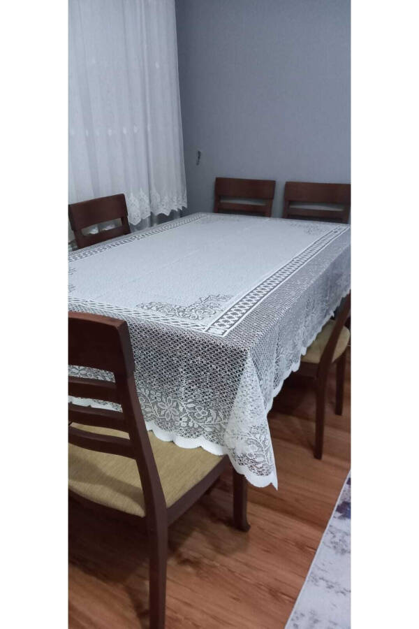 Tül Krem Dertsiz Masa Örtüsü 160 / 220 Cm Ebatında Makinada Yıkanabilinir Leke Tutmaz Çeyizlik - 2