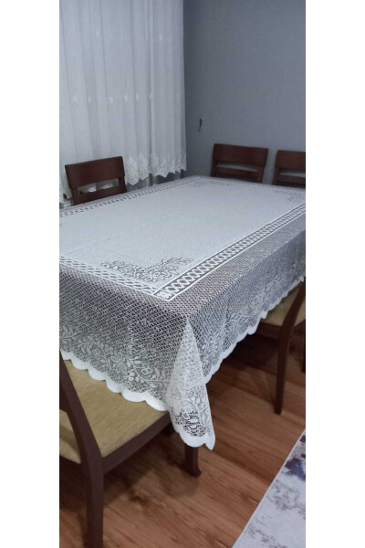 Tül Krem Dertsiz Masa Örtüsü 160 / 220 Cm Ebatında Makinada Yıkanabilinir Leke Tutmaz Çeyizlik - 4