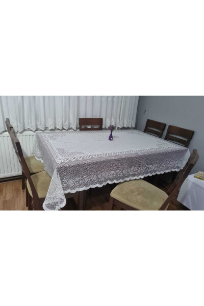 Tül Krem Dertsiz Masa Örtüsü 160 / 220 Cm Ebatında Makinada Yıkanabilinir Leke Tutmaz Çeyizlik - 6