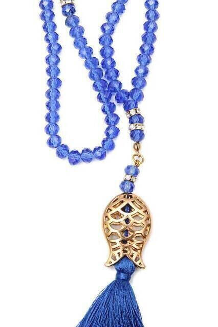 Tulip Patterned Tasselled 99-Bead Crystal Hajj Umrah Gift Rosary - 8mm Blue - 2