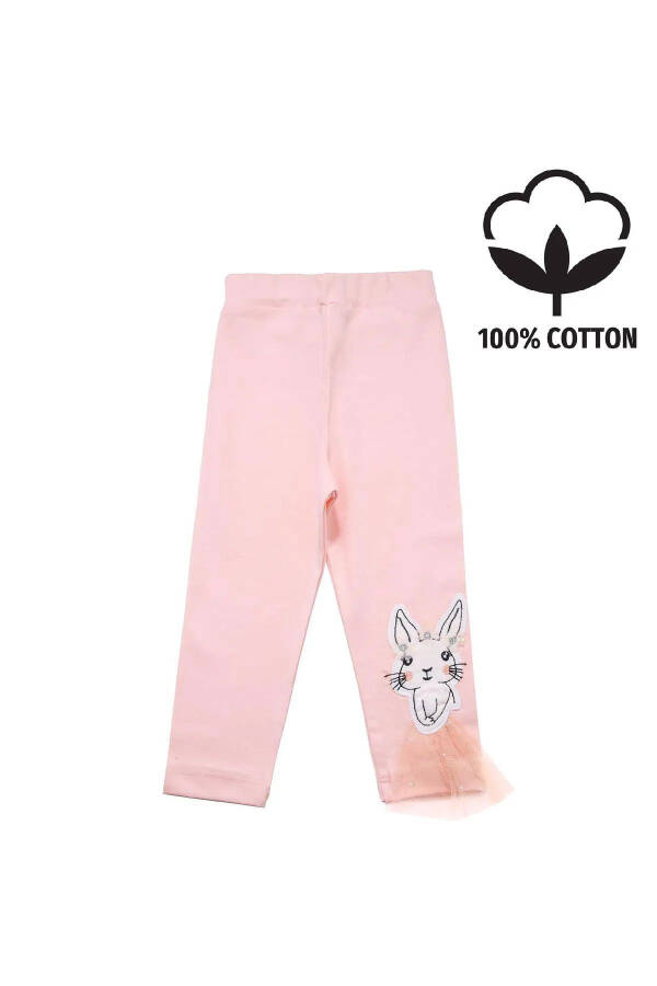 Tulle Rabbit Embroidered Baby Girl Leggings Salmon - 1