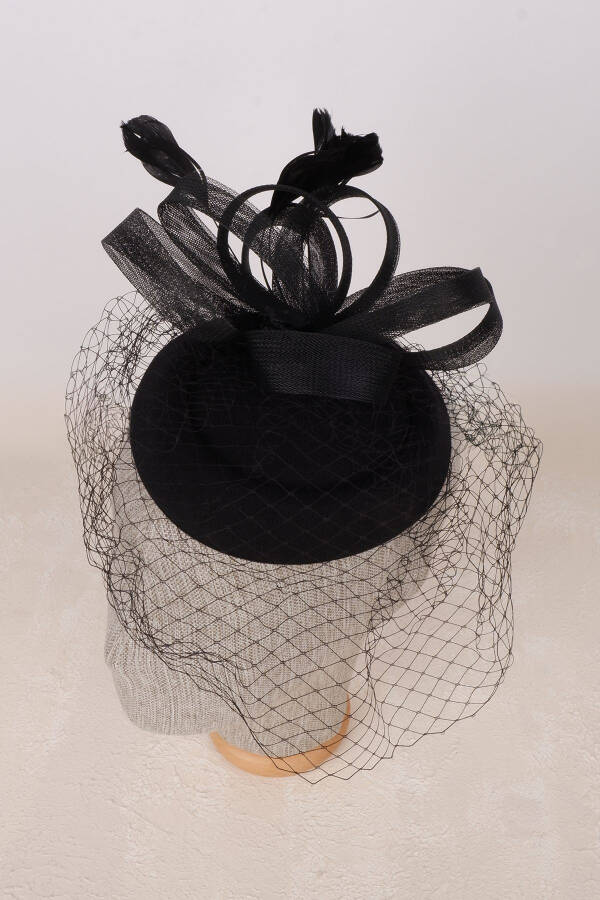 Tulle Veil Feathered Bridal Wedding Cap Hat - 3