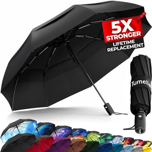 TUMELLA Strongest Windproof Travel Umbrella (Compact, Superior & Beautiful), Small Strong but Light Portable and Automatic Folding Rain Umbrella, Durable Premium Grip, Fits Car & Backpack - 3