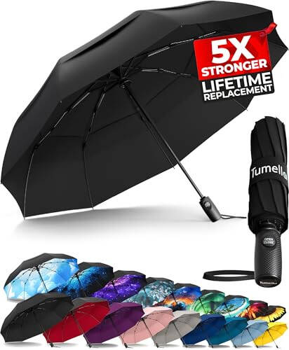 TUMELLA Strongest Windproof Travel Umbrella (Compact, Superior & Beautiful), Small Strong but Light Portable and Automatic Folding Rain Umbrella, Durable Premium Grip, Fits Car & Backpack - 7