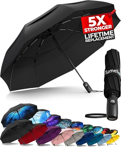 TUMELLA Strongest Windproof Travel Umbrella (Compact, Superior & Beautiful), Small Strong but Light Portable and Automatic Folding Rain Umbrella, Durable Premium Grip, Fits Car & Backpack - 2