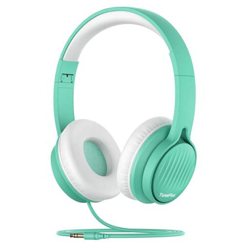 TuneFlux Upgraded Kids Headphones, Wired Toddler Headphones, 85dB Limited Volume On Ear Headphones, Portable Foldable Design, Stereo Sound Kids Headphones for School/Tablet/Travel - Green - 1