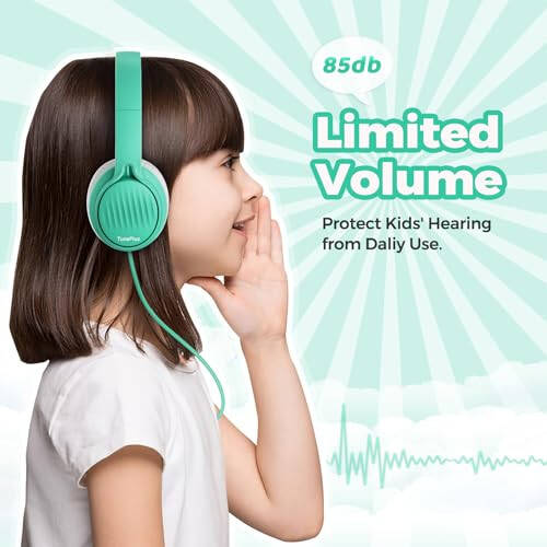 TuneFlux Upgraded Kids Headphones, Wired Toddler Headphones, 85dB Limited Volume On Ear Headphones, Portable Foldable Design, Stereo Sound Kids Headphones for School/Tablet/Travel - Green - 2