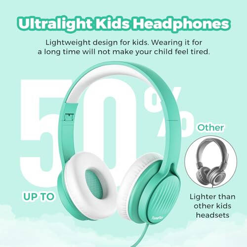 TuneFlux Upgraded Kids Headphones, Wired Toddler Headphones, 85dB Limited Volume On Ear Headphones, Portable Foldable Design, Stereo Sound Kids Headphones for School/Tablet/Travel - Green - 7