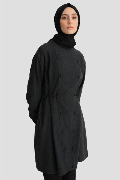 Tunic with tie waist and pockets, 24K3608 Anthracite - 3