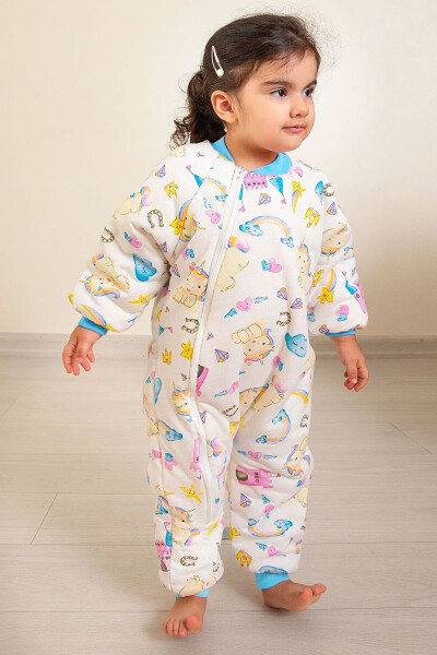 Turquoise Striped Unicorn Patterned Girls Sleepsuit - 1