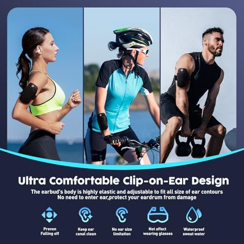 TUTGLOBAL Open Ear Earbuds Wireless Clip on Ear Buds Bluetooth 5.3, Sports Headphones Built-in Microphone, Waterproof Running Earphones with Digital Charging Case & Armband Phone Holder - 3