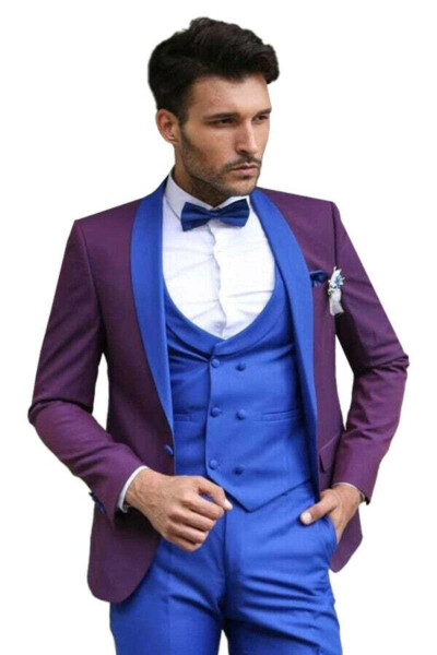 Tuxedo with Vest - Burgundy-Blue - Wessi - 1