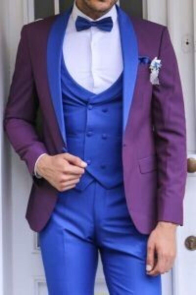 Tuxedo with Vest - Burgundy-Blue - Wessi - 5