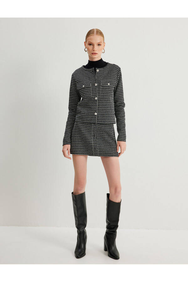 Tweed Jacket Round Neck Flap Pocket Buttoned - 8