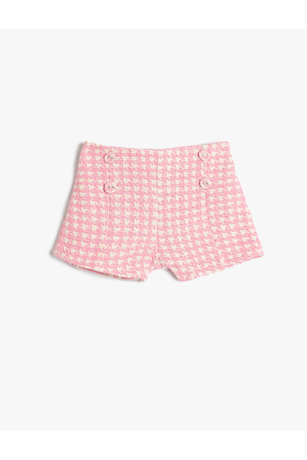 Tweed Shorts with Decorative Button Detail and Herringbone Pattern - 3