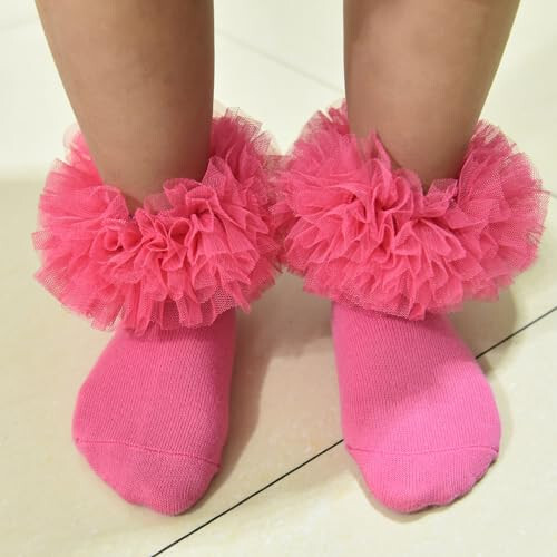 TWINKLING AT DOWN Girls Socks Fluffy Ruffled Edge Princess Dress Socks Lace Dance Socks Newborn/Baby/Toddler/Girl - 8