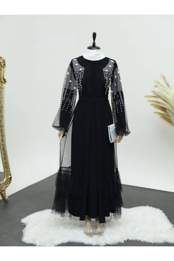 Two-Piece Abaya Set with Beaded Stone Sleeves - 13