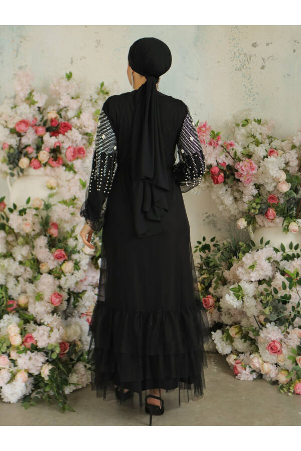 Two-Piece Abaya Set with Beaded Stone Sleeves - 19