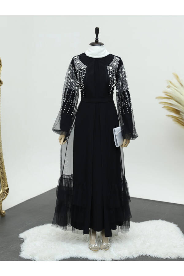 Two-Piece Abaya Set with Beaded Stone Sleeves - 22