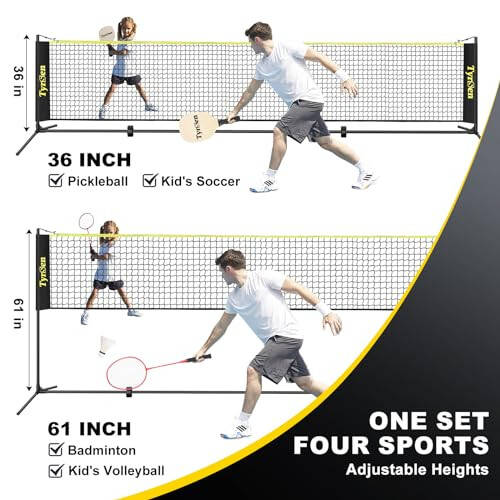 TYRSEN Taşınabilir Pikap ve Badminton Ağı Seti, 17FT Ayarlanabilir Yüksekliklerde Hepsini Bir Arada Ağ 4 Pikap Raket ve 4 Badminton Raket ile, Bahçe Aile Sporları İçin Serbest Durumlu Pikap ve Badminton Ağı - 4