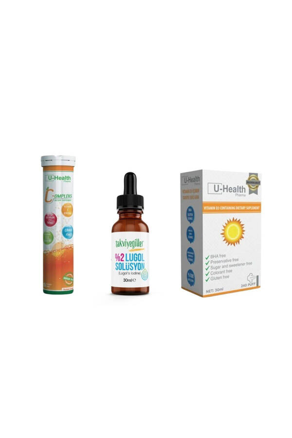 U-Health D3 Sprey 30ML, Vitamin-Kompleks 20 Eferversan Tablet ve %2 Lugol Solüsyon - 1