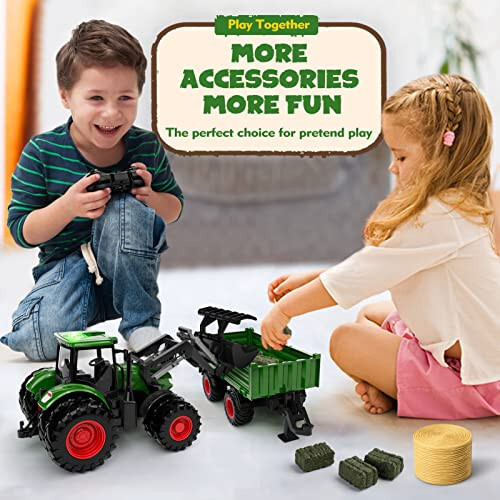 Uarzt Remote Control Tractor Toy, Kids RC Tractor Set & Truck and Trailer Front Loader - Metal Car Head/8 Wheel/Light, Toddlers Farm Vehicle Toys for 3 4 5 6 7 8 9 Year Old Boys Girls Birthday Gift - 6