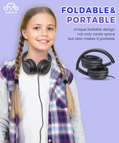 UKELALA C3 Kids Headphones Wired, On-Ear Wired Headphones for Boys Girls with 3.5mm Jack, Foldable, Adjustable Headband, Child Headphones for School Home Airplane Tablet Black - 7