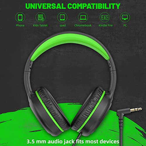 UKELALA Green Wired Headphones for Boys Portable On Ear Youth Headphones for School Airplane Travel Lightweight Portable Compatible with Pad Computer Laptop for Adults Student Children Girls Kids - 3