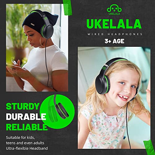 UKELALA Green Wired Headphones for Boys Portable On Ear Youth Headphones for School Airplane Travel Lightweight Portable Compatible with Pad Computer Laptop for Adults Student Children Girls Kids - 4