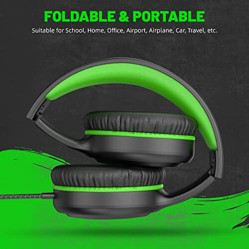 UKELALA Green Wired Headphones for Boys Portable On Ear Youth Headphones for School Airplane Travel Lightweight Portable Compatible with Pad Computer Laptop for Adults Student Children Girls Kids - 5