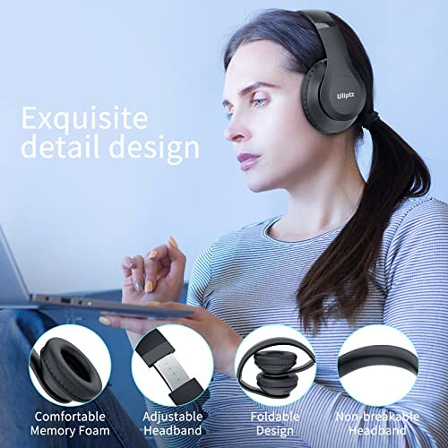 Uliptz Simsiz Bluetooth Quloqchinlari, 65 soat o'ynash vaqti, 6 ta EQ ovoz rejimlari, Mikrofonli HiFi Stereo Quloq Usti Quloqchinlar, Sayohat / Ofis / Mobil Telefon / Kompyuter uchun Yig'iladigan Yengil Bluetooth 5.3 Quloqchinlar - 7