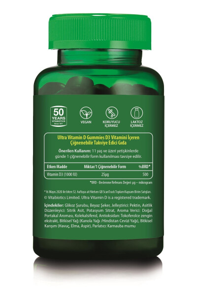 Ultra D Vitamini Gummies 1000 IU 50 Vegan Gummies - 9