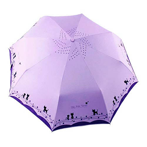 umbresen Windproof Compact Travel Folding Cute Cat Umbrella,Auto Open Close Rain&Sun Lightweight Portable Umbrellas with Cover for Kids Women Men - 1