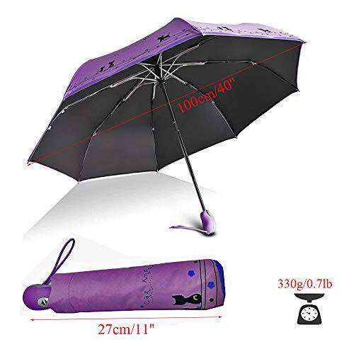 umbresen Windproof Compact Travel Folding Cute Cat Umbrella,Auto Open Close Rain&Sun Lightweight Portable Umbrellas with Cover for Kids Women Men - 3