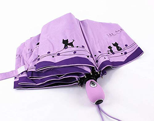 umbresen Windproof Compact Travel Folding Cute Cat Umbrella,Auto Open Close Rain&Sun Lightweight Portable Umbrellas with Cover for Kids Women Men - 5