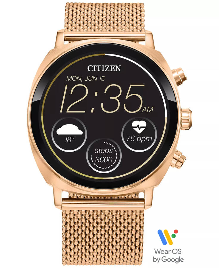 Умные часы Unisex CZ Smart Wear OS с браслетом из нержавеющей стали Rose Gold-Tone, 41 мм, Rose Gold-tone - 1