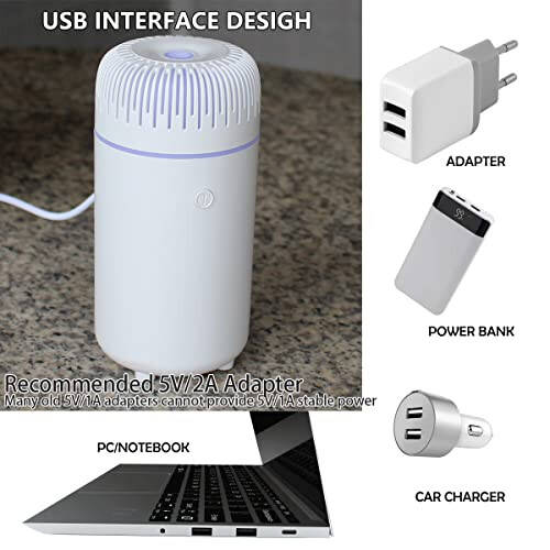 Unee Avto Diffuzori, USB 100ml Kichik Namlagich Efir Moyi Aromasi Diffuzori Aromaterapiya Diffuzorlari Sovuq Tuman Avto Uy Ofis Uchun (Oq) - 4