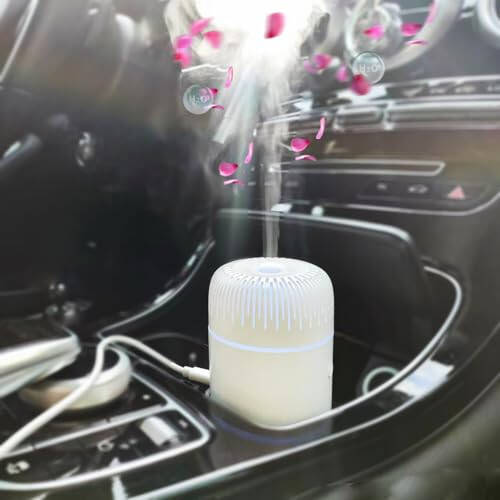 Unee Car Diffuser, USB 100ml Small Humidifier Essential Oil Aroma Diffuser Aromatherapy Diffusers Cool Mist for Car Home Office (White) - 1