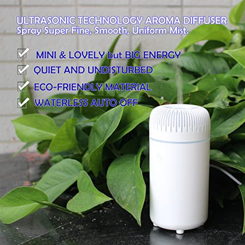 Unee Car Diffuser, USB 100ml Small Humidifier Essential Oil Aroma Diffuser Aromatherapy Diffusers Cool Mist for Car Home Office (White) - 2