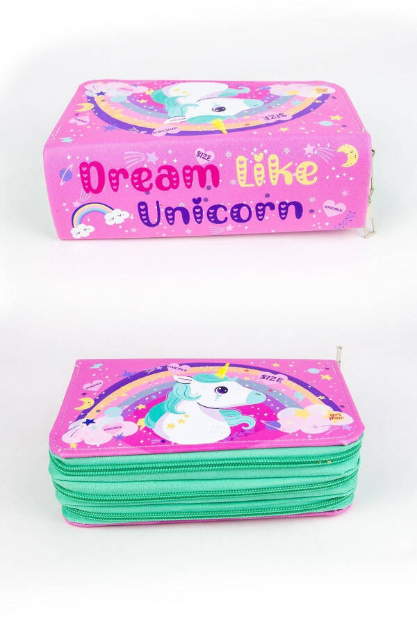 Unicorn Dream Like Pen Box Organizer Three Compartments (PINK PEN CASE) - 3