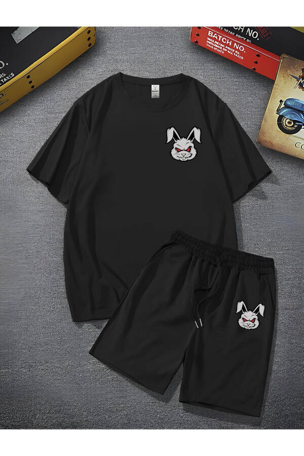 Unisex Angry Bunny Smile Printed Oversized Loose Fit T-shirt Shorts - Two Piece Set - 7